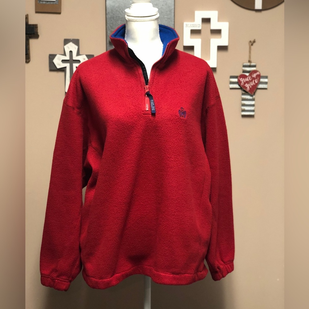 Vintage Bugle Boy Pullover Mens Medium 1/4 Zip Fleece Red Long Sleeve Outdoor